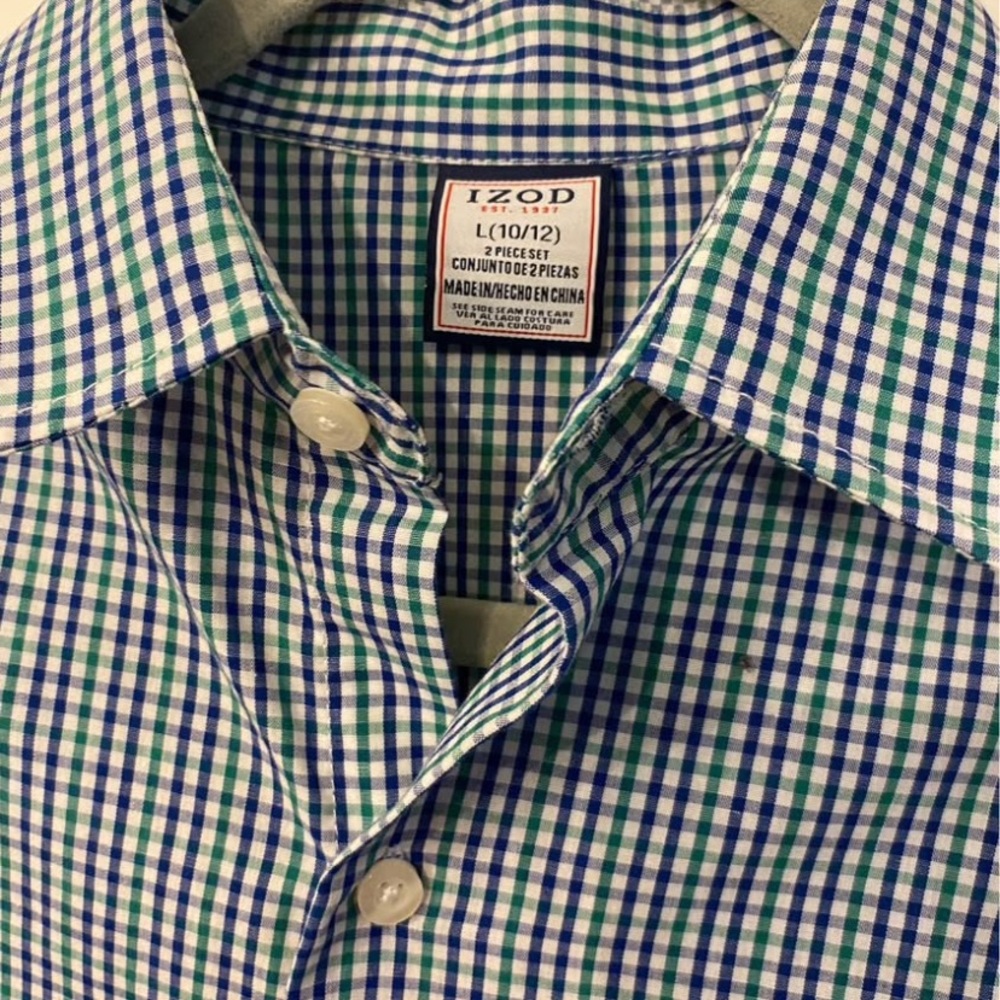 Izod Blue and Green Casual Button Down Shirts and blazer